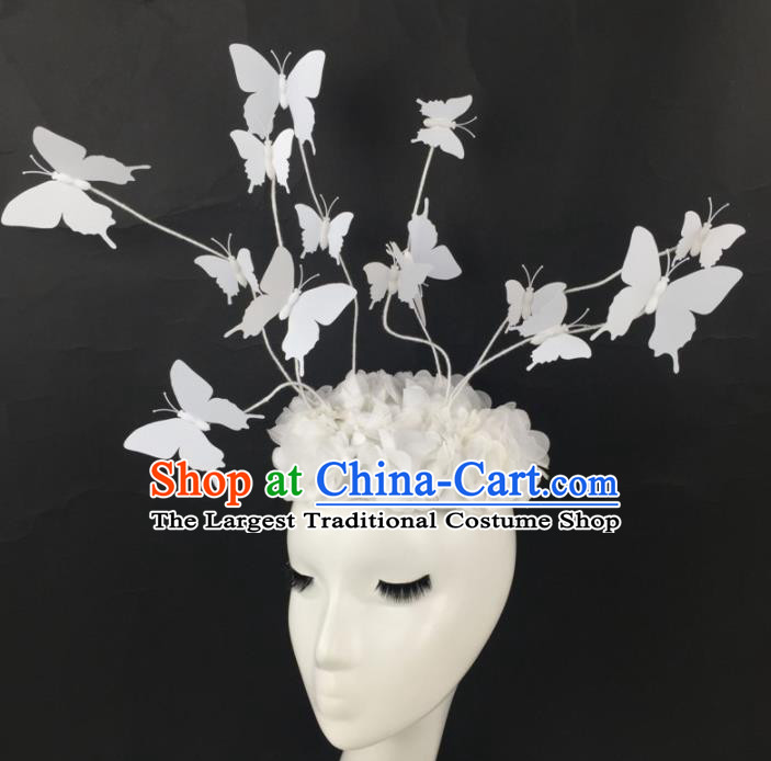 Top Grade Halloween Catwalks Headdress Brazilian Carnival White Butterfly Hair Accessories for Women