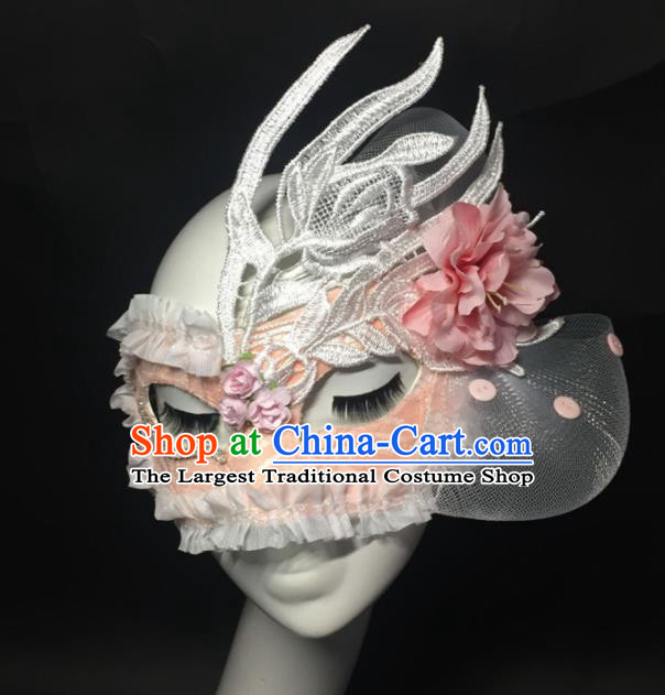 Halloween Exaggerated Accessories Catwalks Pink Lace Peony Masks for Women