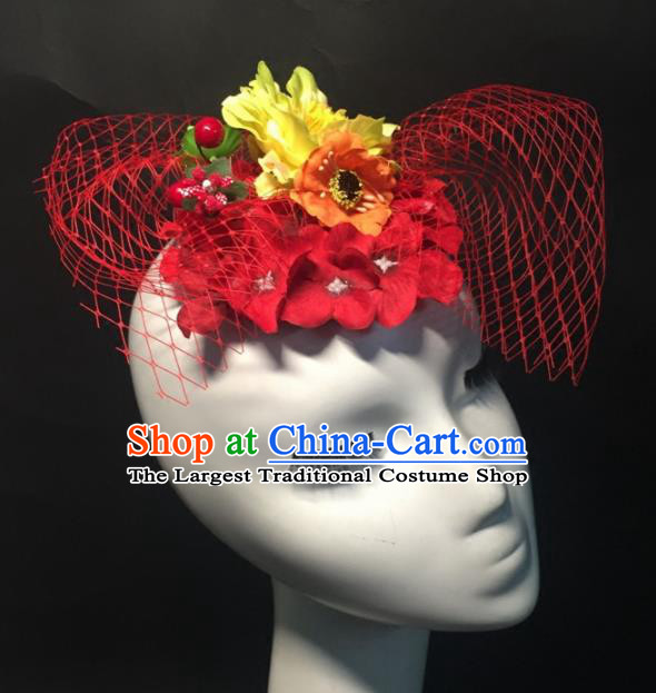 Top Grade Halloween Catwalks Headdress Brazilian Carnival Red Flowers Headwear for Women