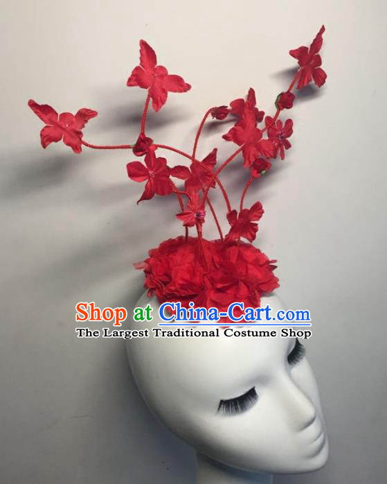 Top Grade Halloween Catwalks Headdress Brazilian Carnival Red Silk Flowers Top Hat for Women