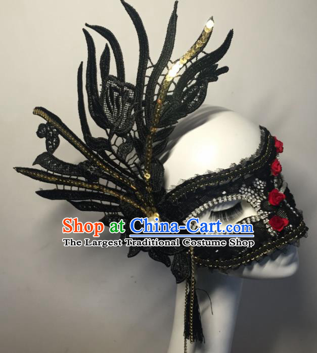 Halloween Exaggerated Accessories Catwalks Black Lace Masks for Women