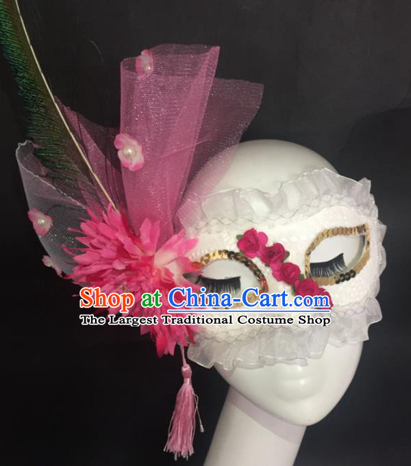 Halloween Exaggerated Accessories Catwalks Pink Veil Peony Masks for Women