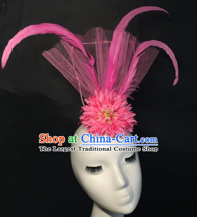 Top Grade Halloween Catwalks Headdress Brazilian Carnival Pink Feather Top Hat for Women