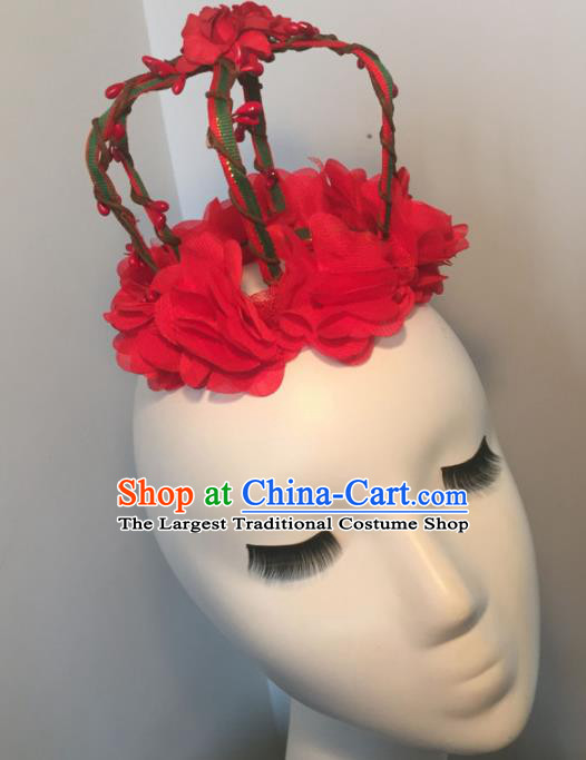 Top Grade Halloween Catwalks Headdress Brazilian Carnival Red Flowers Royal Crown for Women