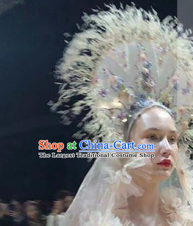 Top Grade Halloween Catwalks Hair Accessories Headdress Palace Queen White Hat for Women