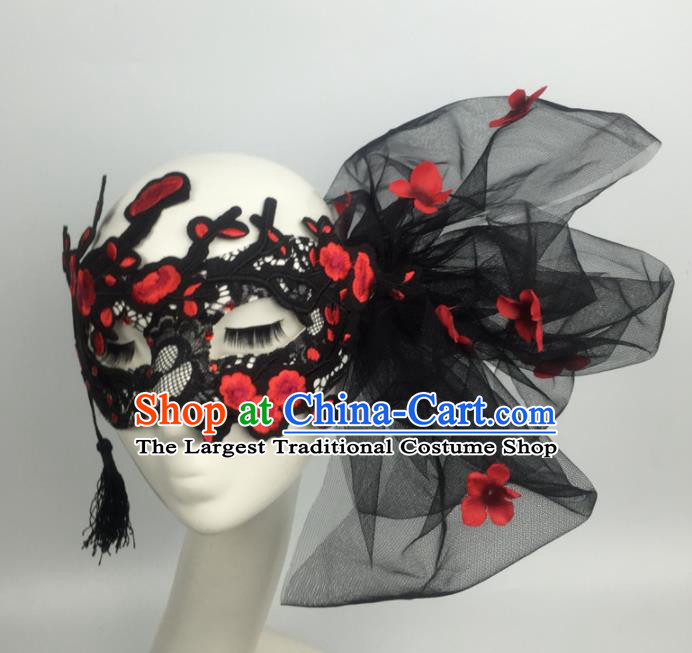 Halloween Exaggerated Accessories Catwalks Embroidered Wintersweet Black Veil Masks for Women