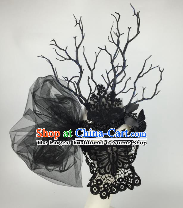 Halloween Exaggerated Accessories Catwalks Black Lace Masks for Women