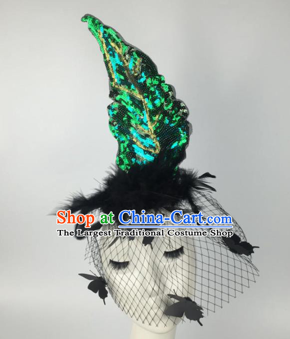 Top Grade Halloween Catwalks Headdress Brazilian Carnival Green Sequins Hair Accessories for Women