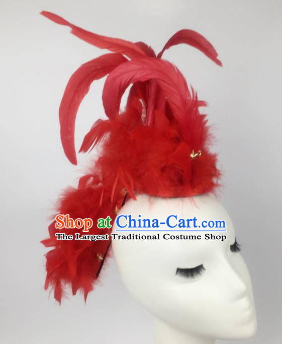 Top Grade Halloween Catwalks Hair Accessories Brazilian Carnival Red Feather Headdress for Women