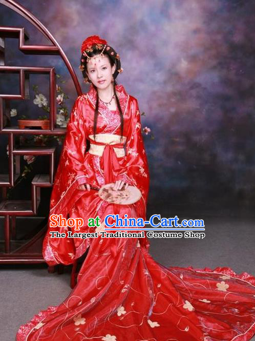 Ancient Chinese Wedding Costumes Traditional Tang Dynasty Imperial Concubine Red Hanfu Dress for Women