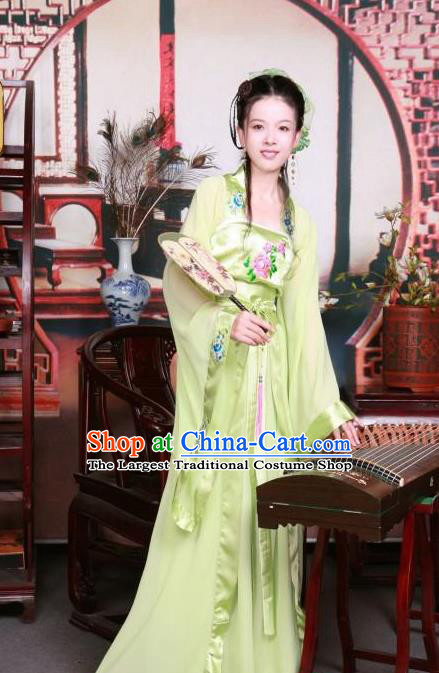 Ancient Chinese Peri Green Costumes Traditional Tang Dynasty Palace Princess Hanfu Dress for Women