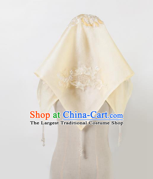 Chinese Traditional Wedding Head Cover Ancient Bride Embroidered Kerchief for Women