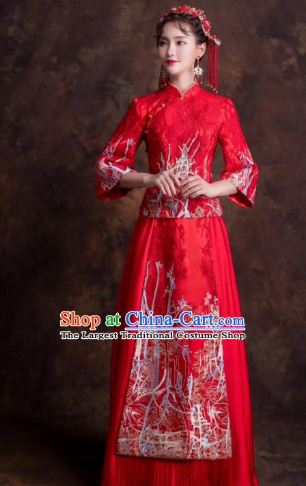 Chinese Traditional Bride Xiuhe Suits Ancient Embroidered Wedding Dress for Women