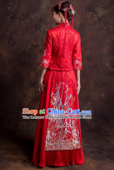 Chinese Traditional Bride Xiuhe Suits Ancient Embroidered Wedding Dress for Women