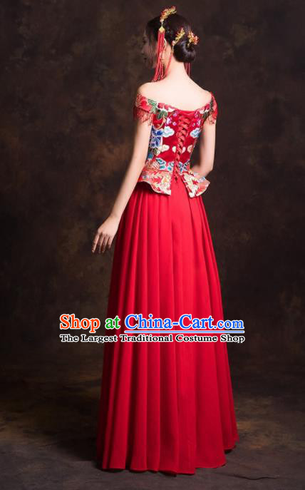 Chinese Traditional Embroidered Red Dress Ancient Wedding Dress for Women