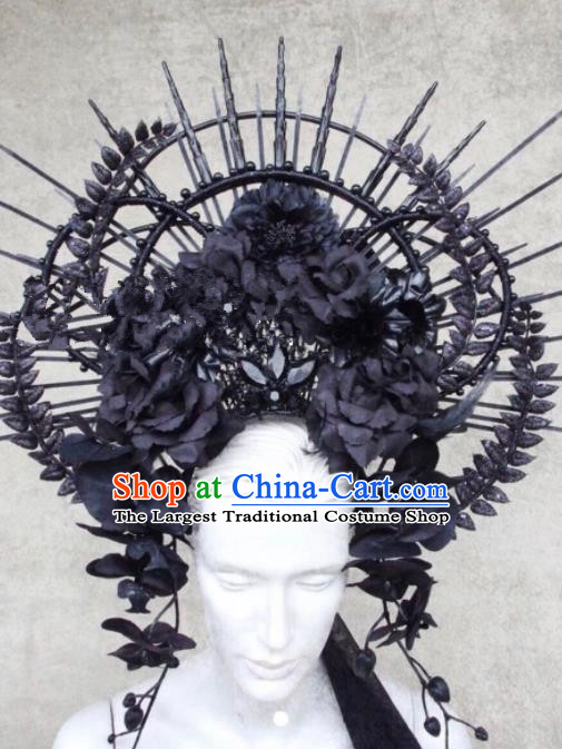 Top Grade Halloween Hair Accessories Gothic Catwalks Black Flowers Headdress for Women