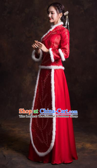 Chinese Traditional Costumes Red Xiuhe Suits Ancient Bride Embroidered Wedding Dress for Women