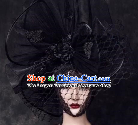 Top Grade Halloween Hair Accessories Gothic Catwalks Black Top Hat for Women