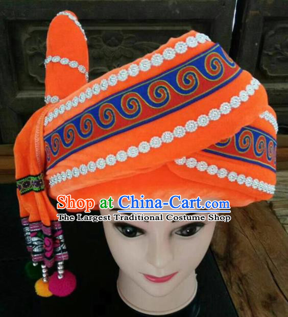 Chinese Traditional National Hat Ethnic Yi Nationality Orange Hat for Men