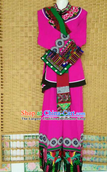 Chinese Traditional National Ethnic Costumes Yi Nationality Embroidered Rosy Clothing for Women