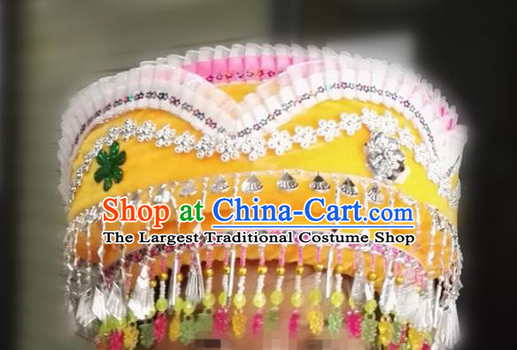 Chinese Traditional National Hat Ethnic Miao Nationality Yellow Hat for Women