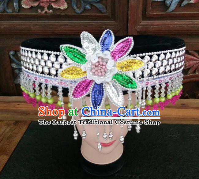 Chinese Traditional National Hat Ethnic Yi Nationality Tassel Hat for Women