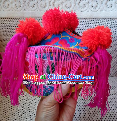 Chinese Traditional National Accessories Ethnic Embroidered Rosy Hat for Kids