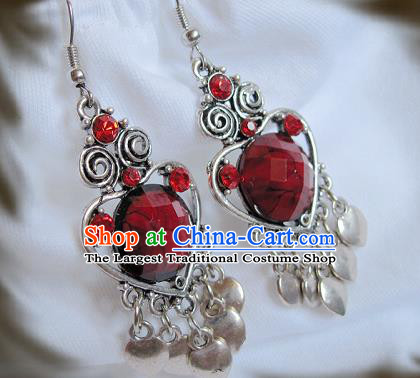 Chinese Traditional National Ear Accessories Ethnic Red Earrings for Women