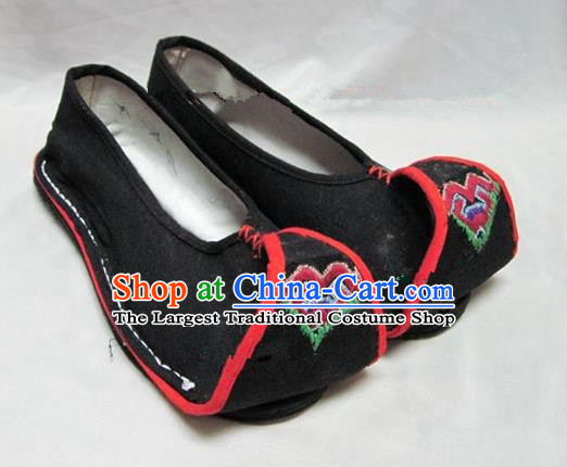 Asian Chinese Traditional Hanfu Shoes Black Canvas Shoes Embroidered Shoes for Women