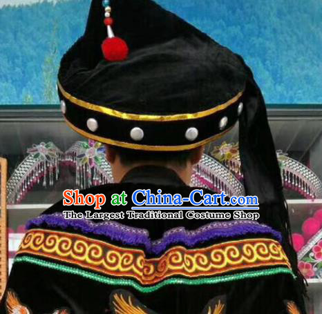 Chinese Traditional National Hat Ethnic Yi Nationality Black Hat for Men