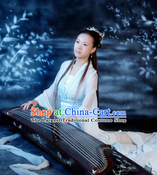 Chinese Ancient Swordswoman Costumes Tang Dynasty Princess White Hanfu Dress for Women