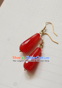 Asian Chinese Traditional Jewelry Accessories Ancient Hanfu Red Chalcedony Earrings for Women