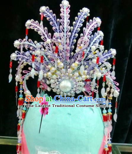 Chinese Classical Beijing Opera Hair Accessories Traditional Ancient Princess Purple Phoenix Coronet for Women
