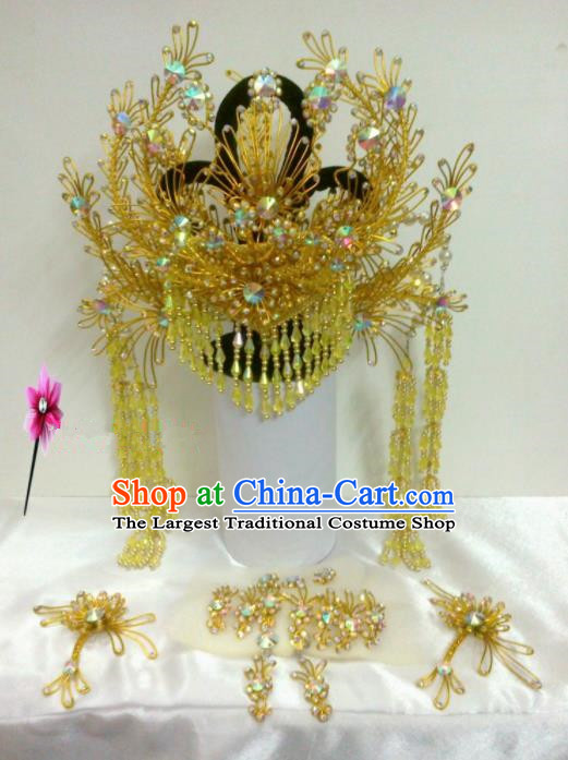 Chinese Classical Beijing Opera Princess Hair Accessories Traditional Ancient Golden Phoenix Coronet for Women