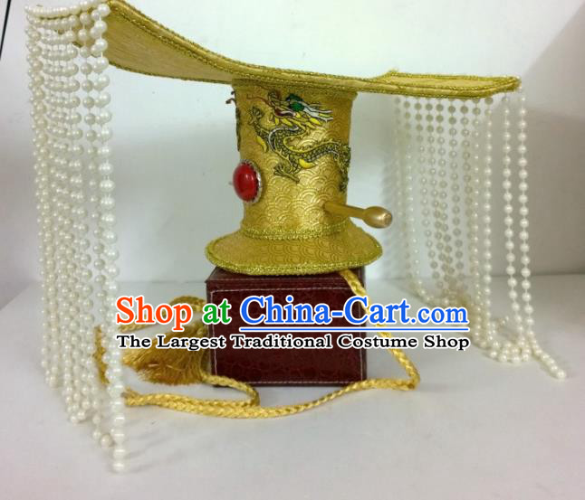 Chinese Traditional Hanfu Headdress Ancient Han Dynasty Emperor Tassel Hat for Men