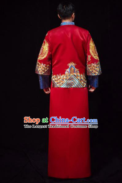 Chinese Traditional Wedding Red Embroidered Costumes Ancient Bridegroom Toast Clothing for Men