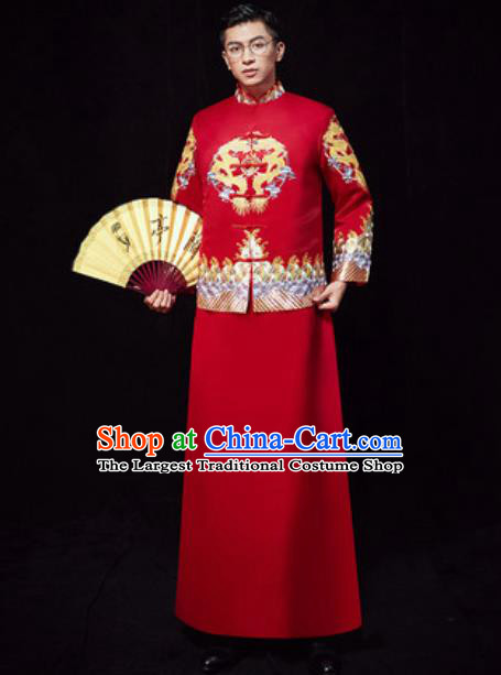 Chinese Traditional Wedding Embroidered Costumes Ancient Bridegroom Toast Clothing for Men