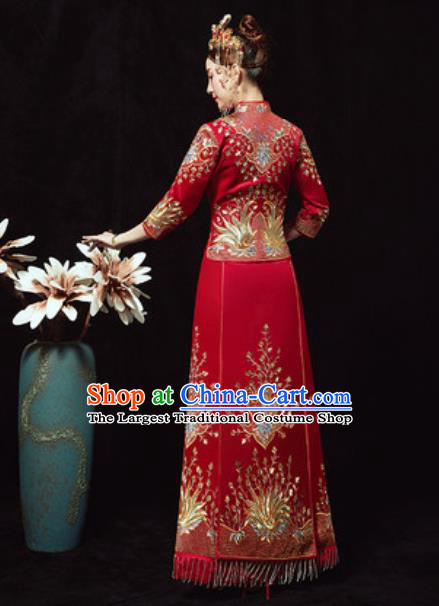 Chinese Traditional Wedding Costumes Xiuhe Suits Ancient Bride Embroidered Dress for Women