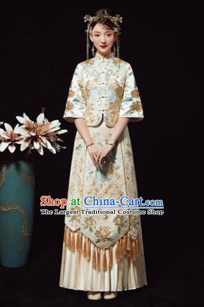 Chinese Traditional Wedding Costumes White Xiuhe Suits Ancient Bride Embroidered Dress for Women