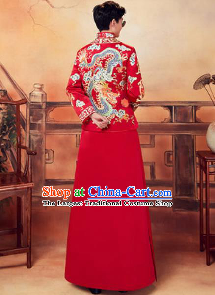 Chinese Traditional Wedding Embroidered Dragon Costumes Ancient Bridegroom Toast Clothing for Men