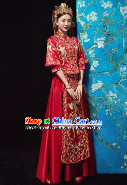 Traditional Chinese Wedding Embroidered Costumes Xiuhe Suits Ancient Bride Dress for Women