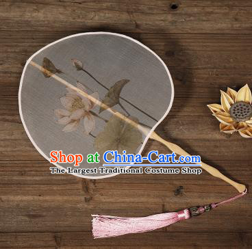 Traditional Chinese Crafts Palace Fans Hand Painting Lotus Fans Ancient Silk Fan for Women