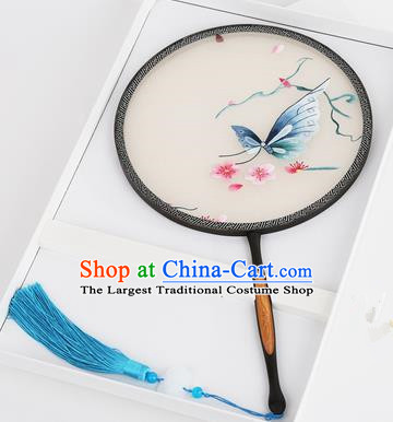 Chinese Traditional Palace Fans Embroidered Butterfly Round Fans Ancient Hanfu Silk Fan for Women