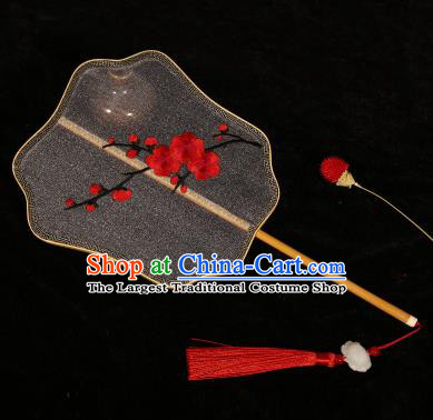 Chinese Traditional Palace Fans Hanfu Embroidered Red Plum Blossom Fans Ancient Silk Fan for Women