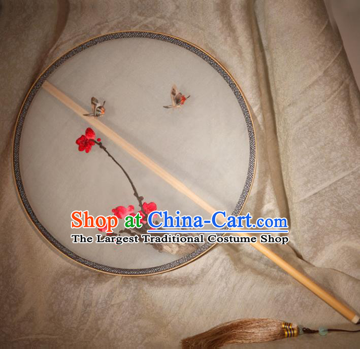 Chinese Ancient Traditional Palace Fans Hanfu Embroidered Plum Blossom Round Fans Silk Fan for Women