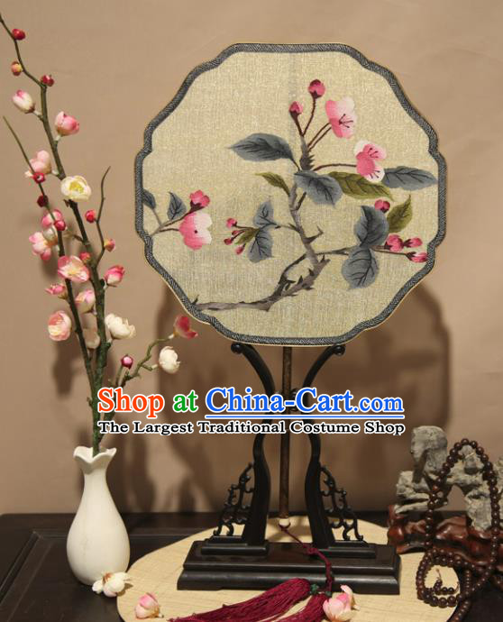 Chinese Ancient Traditional Palace Fans Hanfu Pure Silk Round Fans Embroidered Plum Blossom Fan for Women