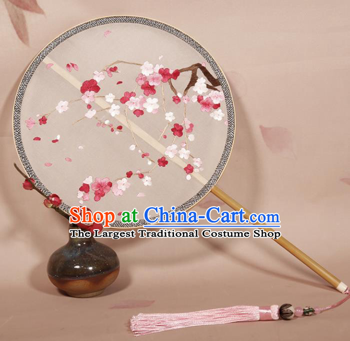 Chinese Ancient Princess Palace Fan Traditional Embroidered Plum Blossom Hanfu Silk Round Fans for Women