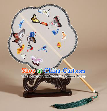 Chinese Ancient Princess Palace Fan Traditional Embroidered Butterfly Hanfu Silk Round Fans for Women