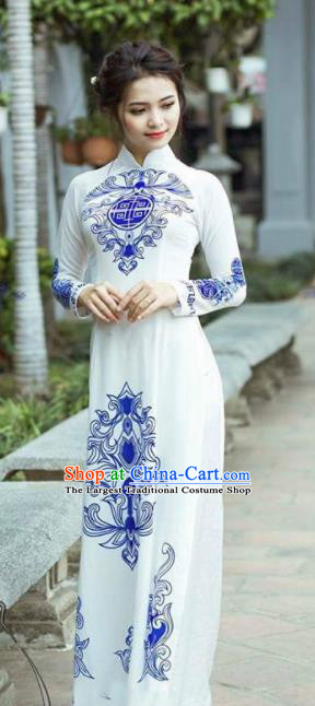 Asian Vietnam Traditional Bride Cheongsam Vietnamese Classical Ao Dai Qipao Dress for Women