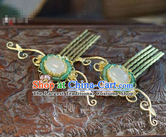 Chinese Ancient Wedding Hair Jewelry Accessories Queen Jade Hair Comb Hairpins for Women